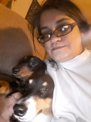 Bobbie Terry with two of her Dachshunds